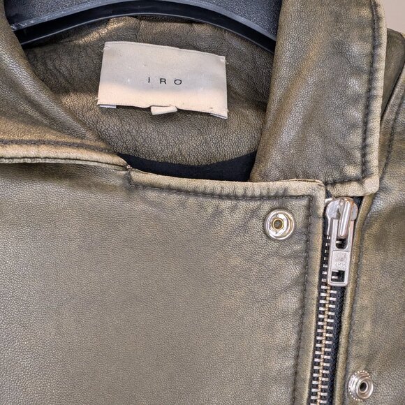IRO Olive Green Lamb Leather Biker Moto Jacket - size Small - Picture 3 of 7